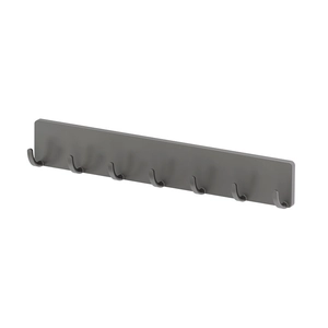 Gray wall-mounted multi-hook rack with 7 hooks for kitchen and hallway organization