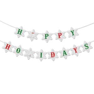 Double Happy Holidays glitter banners with snowflake patterns for Christmas party decor