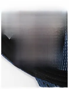 Detail of widened sweatband in breathable navy mesh cap with moisture-wicking technology