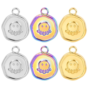 Stainless Steel Octopus Charms Embossed Irregular Round Pendant DIY Jewelry Making Accessories 18K Gold Plated Fashion