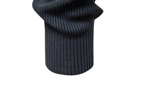 Close-up of the high-quality ribbed cuff detail on this dark grey knit sweater for men