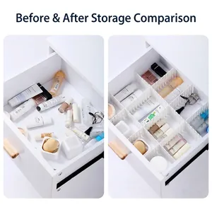 Adjustable grid drawer dividers set for organizing cosmetics and daily essentials