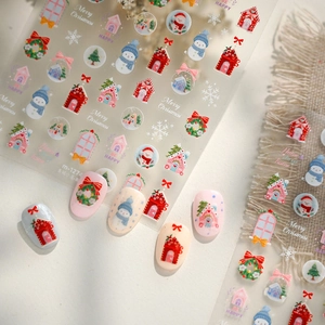 Autocollants à ongles de Noël mignons avec bonhomme de neige et motifs de chalets d'hiver