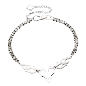 Y2K vintage flame totem heart necklace with silver metal finish and layered chains