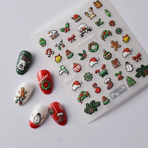 5D Relief-Weihnachtsnagelaufkleber mit Schneemann- und Weihnachtsmann-Motiven für Maniküre