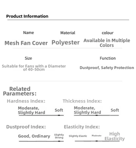 Polyester mesh fan cover specifications for 40-50cm fans with dustproof safety protection