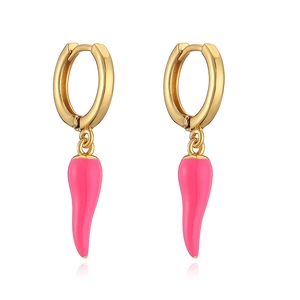 Chic gold-plated hoop earrings with pink chili pendants and vibrant enamel finish