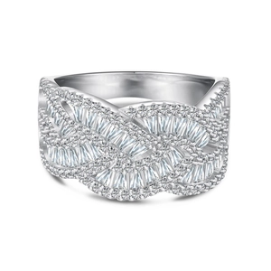 Bague en argent S925 style français avec torsades et incrustation de zircons