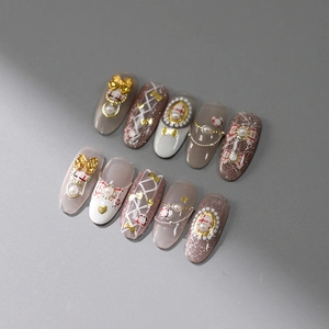 3D Relief Nail Stickers Embossed Golden Bowknot Artificial Pearl Heart Plaid Design Elegant Self Adhesive Decals For Manicure