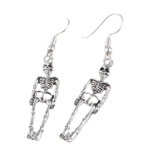 Gothic vintage silver skeleton dangle earrings for Halloween theme party style