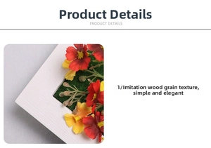 Close-up of white wooden texture picture frame with colorful artificial silk flowers