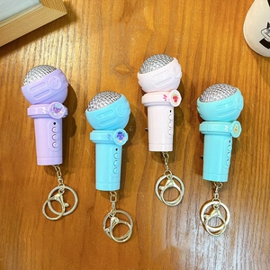 Set of four colorful microphone keychains with recording function for bags and backpacks