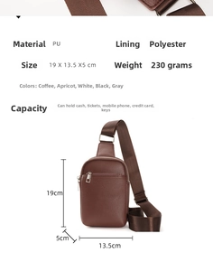 Detailed size specifications for coffee PU leather crossbody chest bag with dimensions