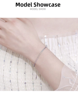 Close-up of elegant S925 silver rainbow tennis bracelet with colorful zircon stones on wrist