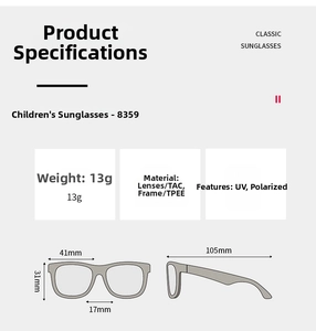 Detailed size specifications for flexible toddler polarized silicone sunglasses with UV protection