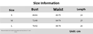 Detailed size chart for the V-neck slim fit tube top showing bust and waist in cm