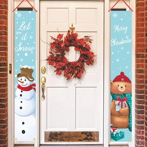 Detail of Let it Snow and Merry Christmas porch banners with snowman and bear designs