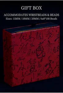 Red retro Buddhist bead gift box with Chinese calligraphy for multiple bracelet sizes