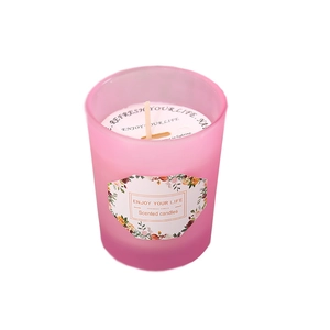 Pink frosted glass scented candle made of natural soy wax for home fragrance gift