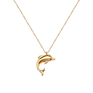 Elegant 18k gold plated stainless steel dolphin pendant necklace with thin chain for women