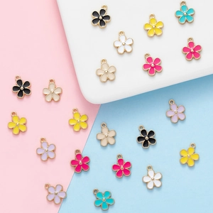 Colorful enamel flower charms in gold alloy finish for DIY jewelry and crafts