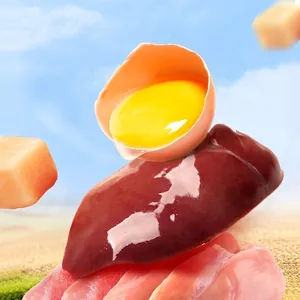 Ingrédients frais de poulet, jaune d'œuf et foie pour friandises naturelles animaux