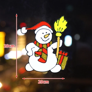 Christmas snowman window sticker with red hat and gold glitter box for holiday decor