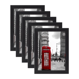 5-piece set of black minimalist wooden photo frames with London street art photography
