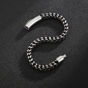 Detailed shot of silver stainless steel dragon bone chain bracelet with magnetic clasp