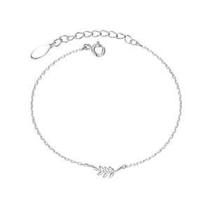 Minimalist 925 sterling silver leaf charm bracelet with adjustable chain for women