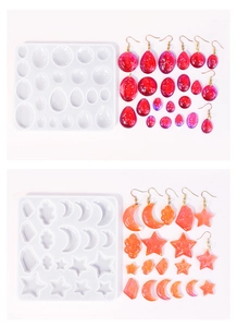 DIY silicone molds for resin jewelry featuring stars moons and teardrop earring shapes