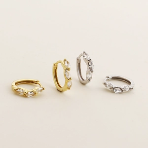 Luxurious S925 silver hoop earrings with marquise zircon in gold and silver finishes
