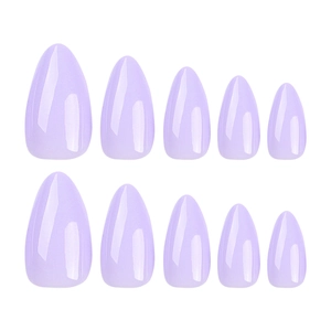Glossy almond lavender press-on nails set of 10 pieces on white background