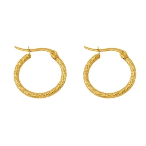 18k gold plated stainless steel hoop earrings with elegant twisted spiral texture design