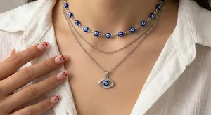 Evil Eye Layered Necklace Set For Women Alloy Rhinestone Enamel Vintage Court Style Clavicle Chain Jewelry Gift