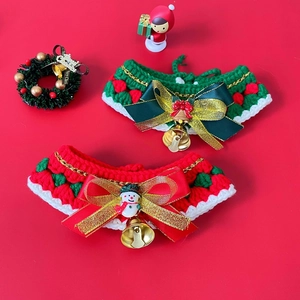 Christmas Pet Collar Scarf Hand Crocheted Santa Reindeer Bow Bell Accessory For Cats Small Dogs Festive Neckwear