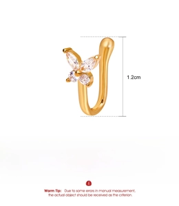 Macro view of butterfly nose ring with dimensions 1.2cm height and zircon inlay details