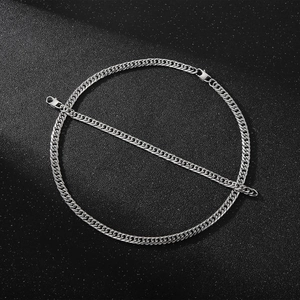 Polished silver stainless steel Cuban link chain necklace and bracelet jewelry set for men