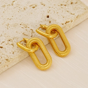 Boucles d'oreilles double anneau en acier inoxydable plaqué or 18 carats sur pierre