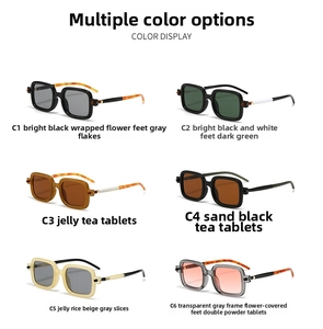 Matrix view of square sunglasses in six assorted frame colors and lens tints