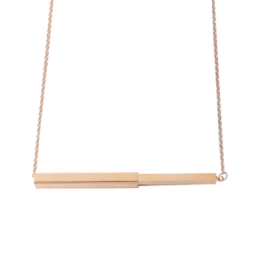 Minimalist gold titanium steel retractable bar necklace pendant on white background