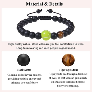 Bracelet tennis avec oeil de tigre 8mm et pierres noires mates sur cordon ajustable
