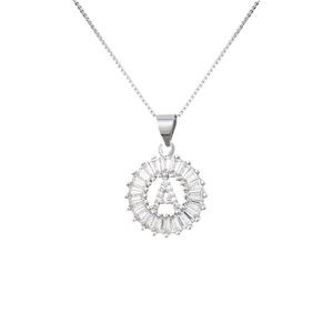 Silver letter A pendant necklace with sparkling cubic zirconia on fine silver chain