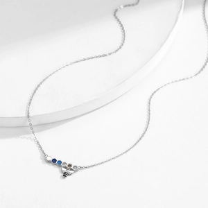 S925 sterling silver necklace with a honeycomb and colorful gemstone bee pendant