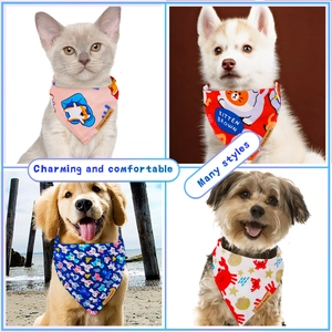 Detailed view of handmade cartoon pet bandanas featuring diverse animal print patterns