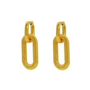 Boucles d'oreilles ovales en acier inoxydable doré 18K avec design à rayures texturées