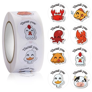 Cute cartoon sea animal Thank You sticker roll for bakery and coffee packaging