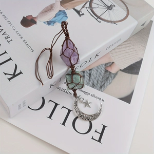 Handcrafted amethyst and aventurine stone car pendant with star and moon charms