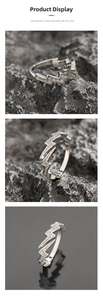Detailed view of silver lightning bolt ring with pave-set sparkling zircons for men