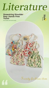 Collage of four floral canvas drawstring shoulder bags in yellow and red prints